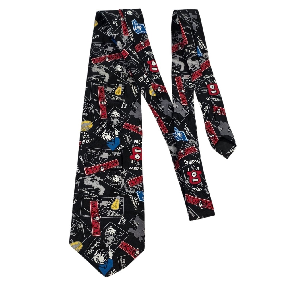 Monopoly Board Game Novelty Necktie Black Polyester Adult Men's Tie Money